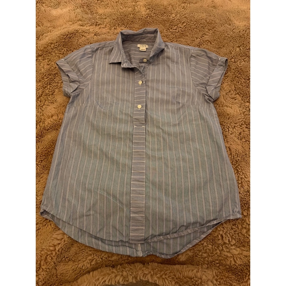 J. Crew Womens Blue White Striped Short Sleeve Button Down Shirt Size 4